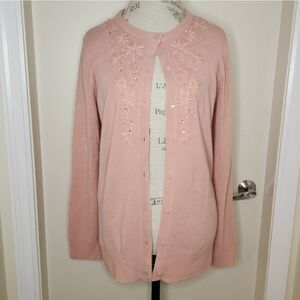 Pink Cardigan Beaded Floral Embroidery